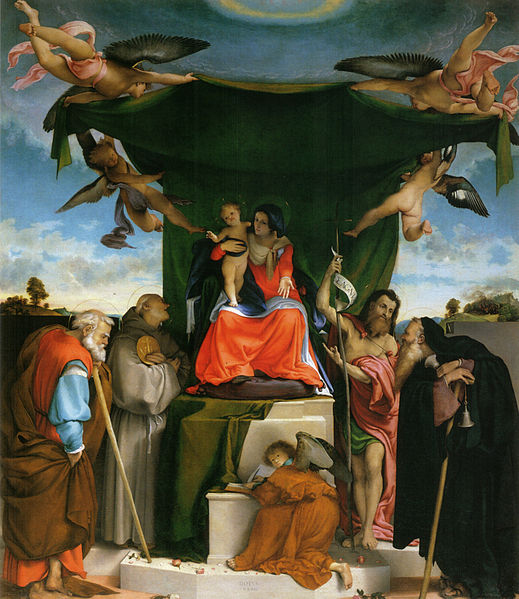 Thronende Madonna, Engel und Heilige